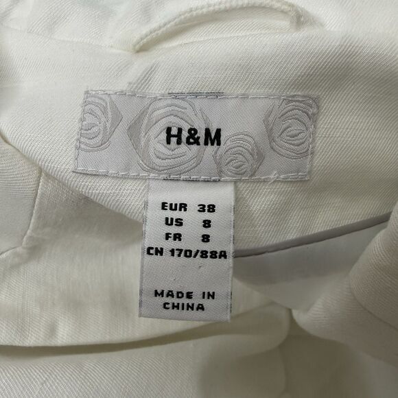 H&M Linen Blend Blazer Womens Size 8 White Single Breasted Preppy Capsule Career - Picture 15 of 15